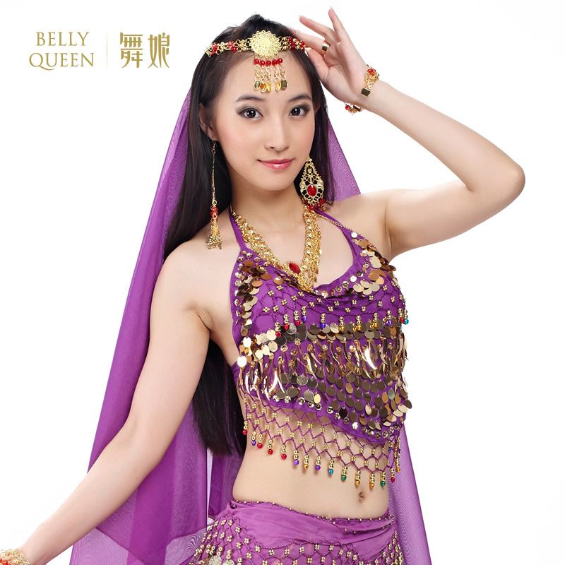 Chiffon Belly Dance Halter Tops With Paillettes and Bells [415016] 5